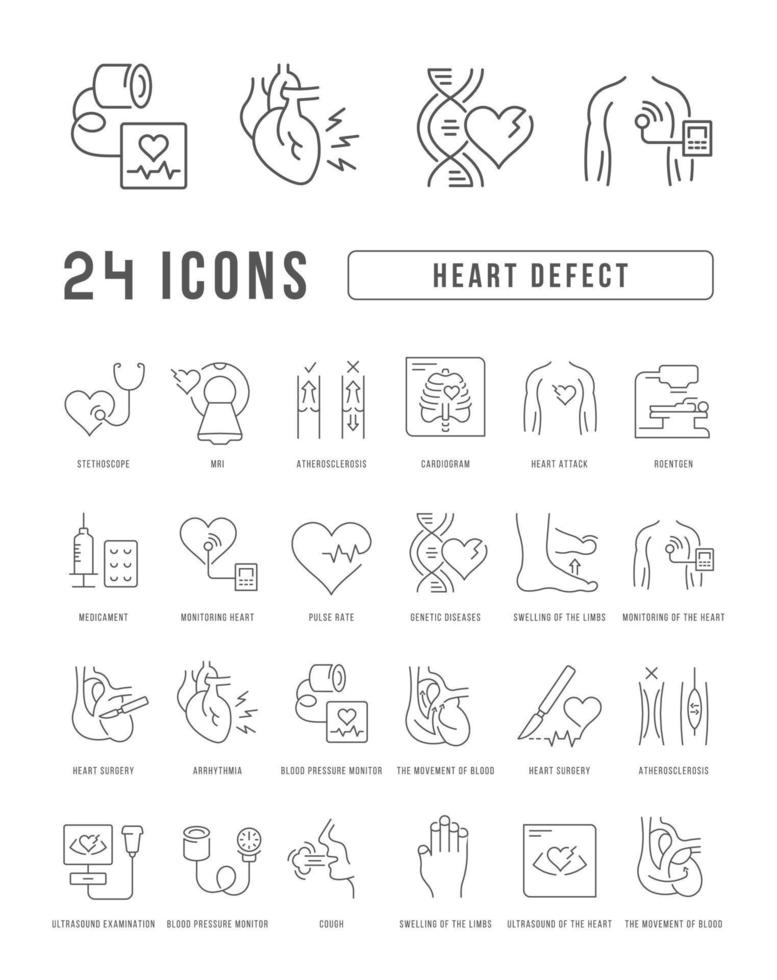 Set of linear icons of Heart Defect vector