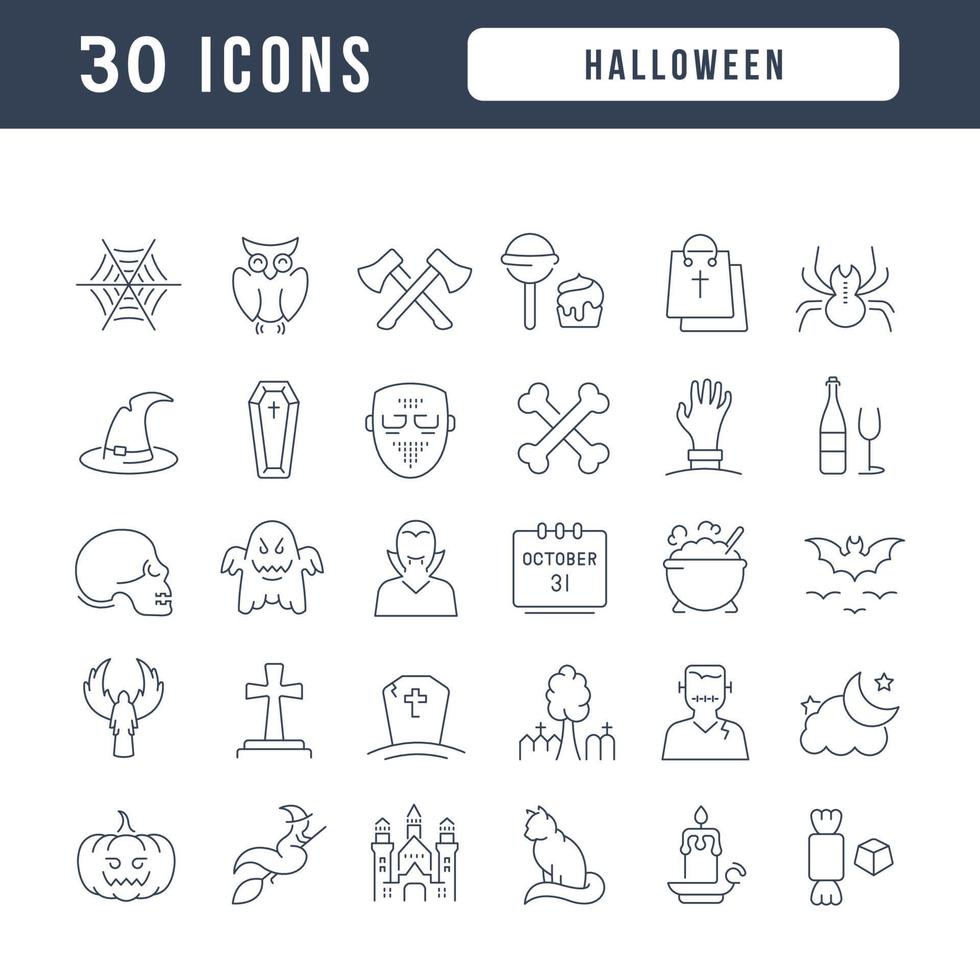 Set of linear icons of Halloween vector