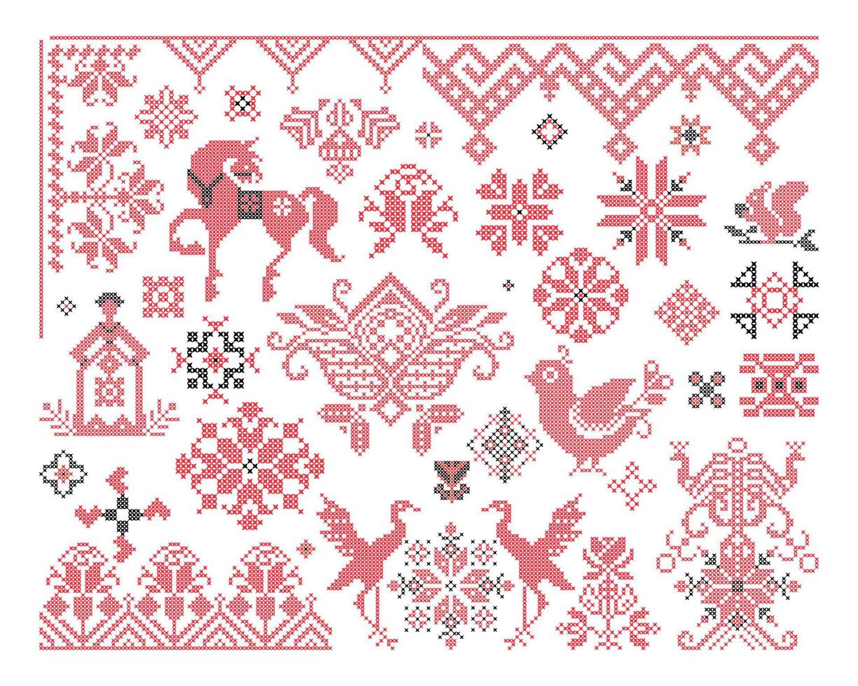 Russian Ornaments with Cross Stitch vector