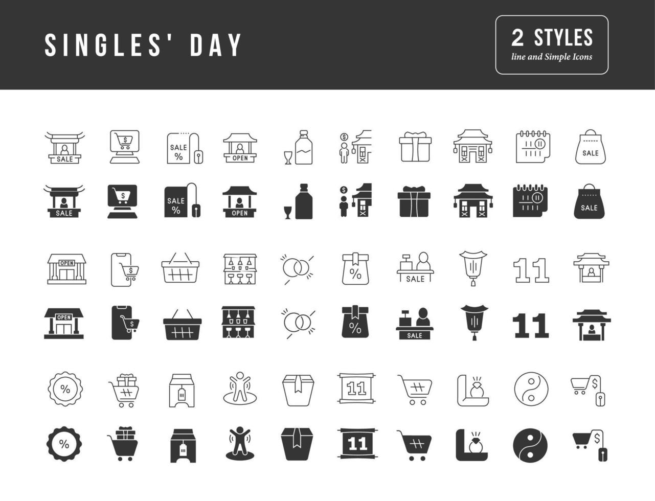 Set of simple icons of Singles Day vector