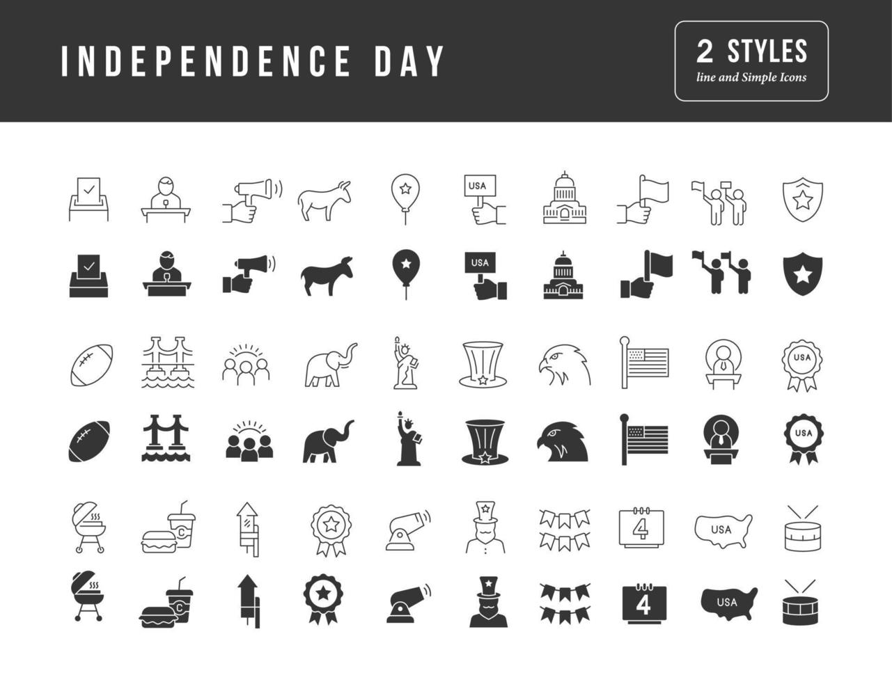 conjunto de iconos simples del día de la independencia vector