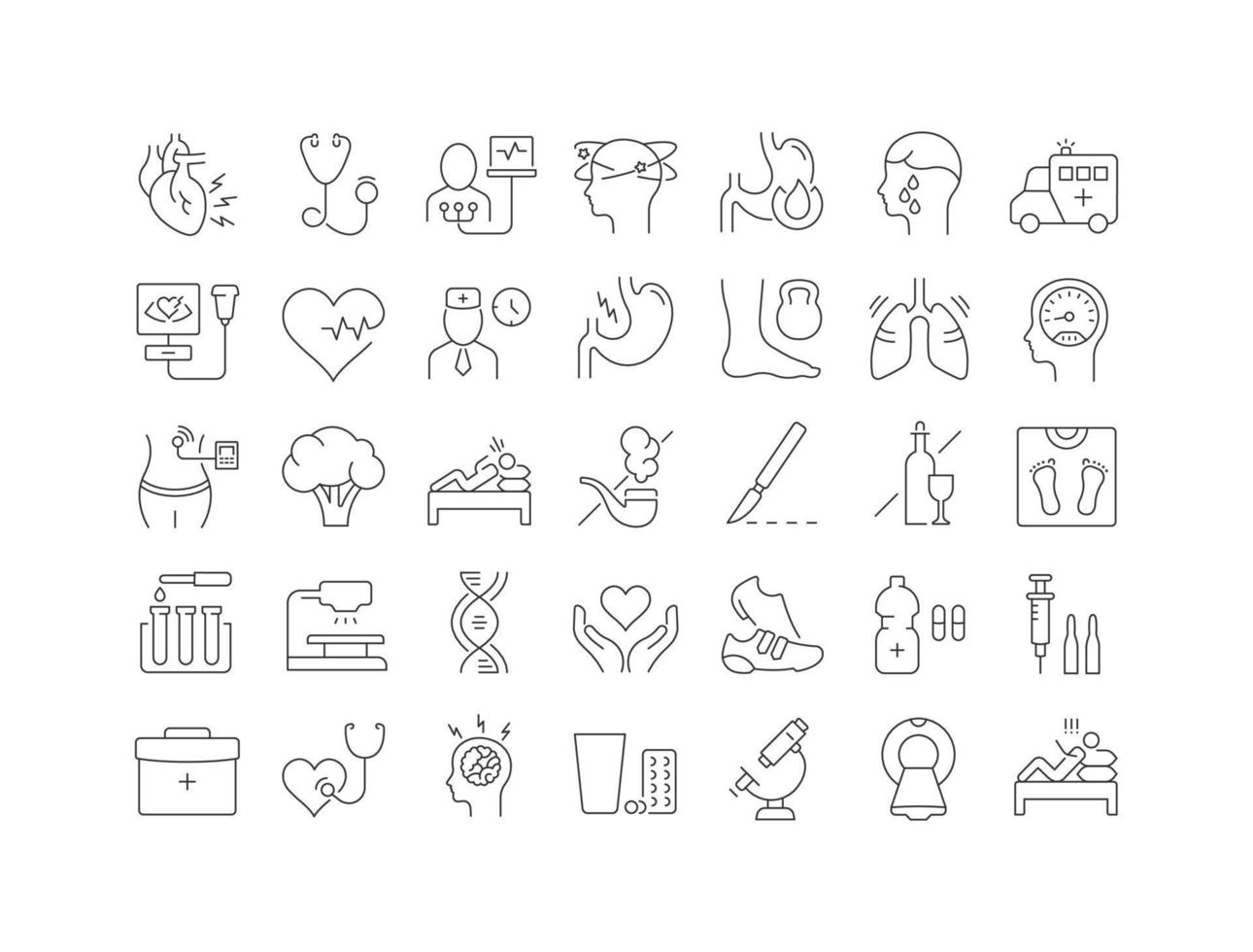 Set of linear icons of Heart Attack vector