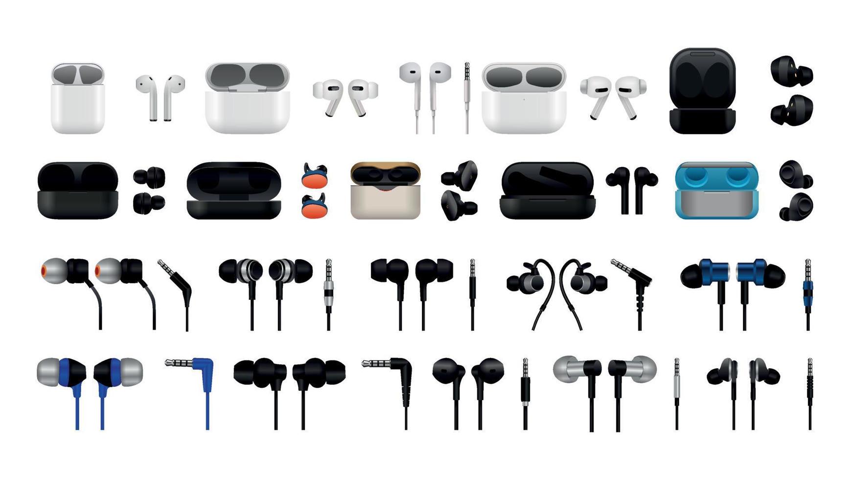 Collection of Earphones vector