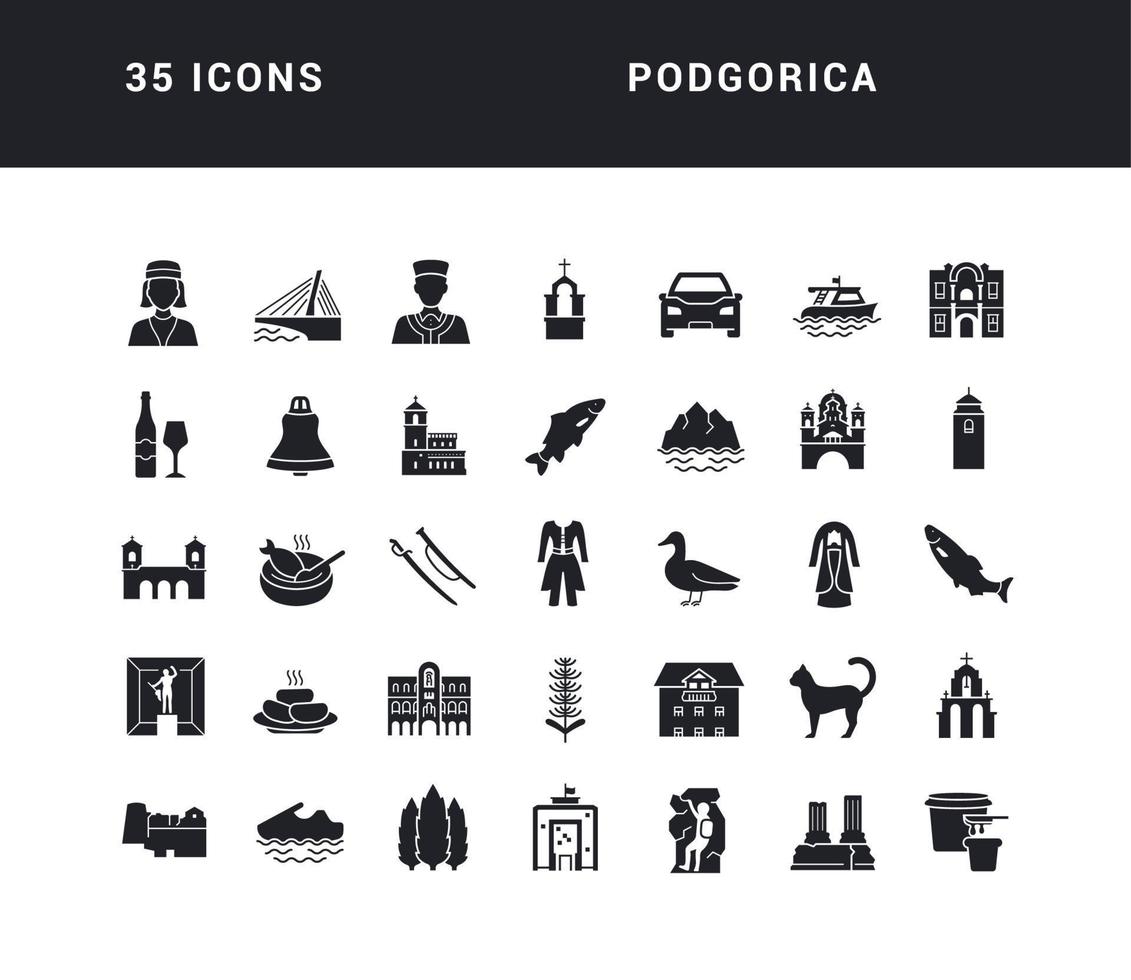Set of simple icons of Podgorica vector