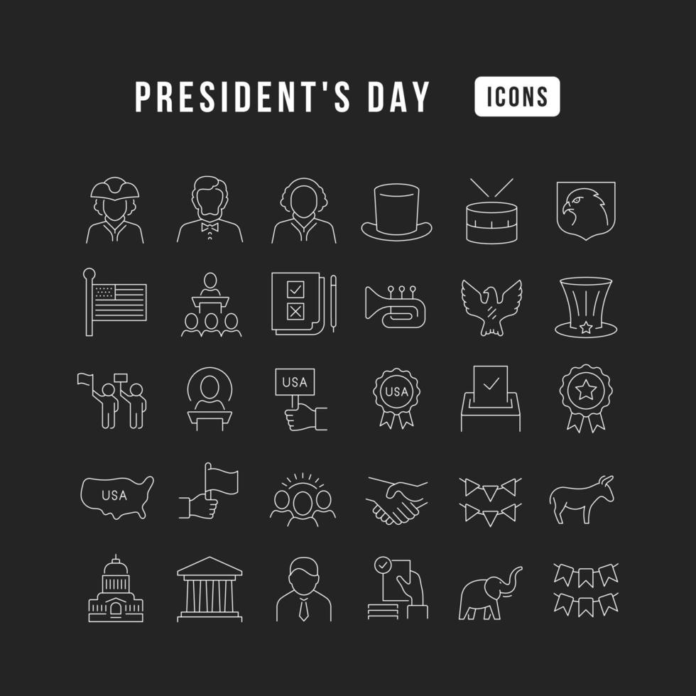 Set of linear icons of Presidents Day vector