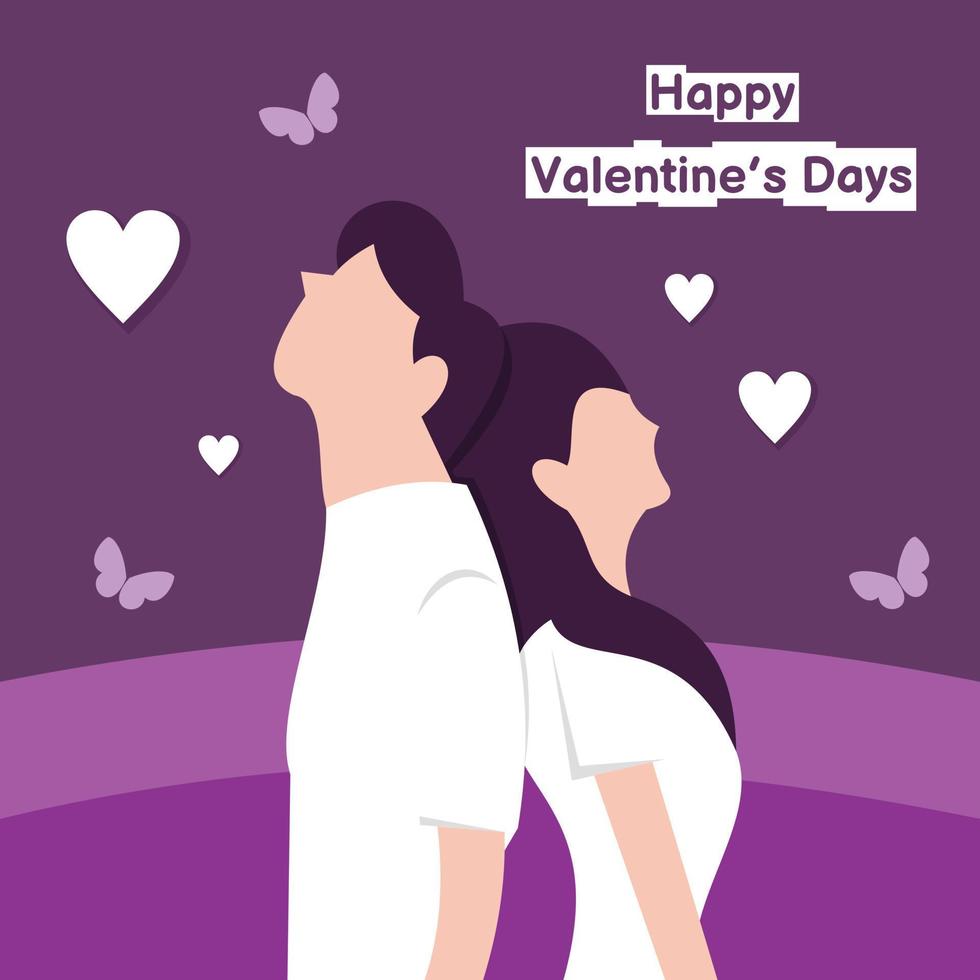 ilustración gráfica vectorial de una pareja de pie espalda con espalda, perfecta para religión, vacaciones, cultura, san valentín, tarjeta de felicitación, etc. vector