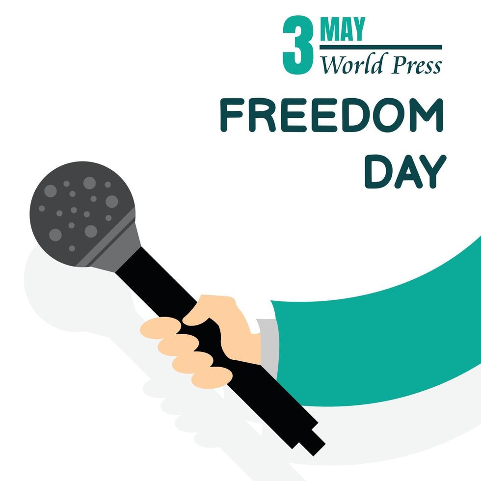 illustration vector graphic of a hand holding a microphone, perfect for world press freedom day, celebrate, holiday, greeting card, etc.