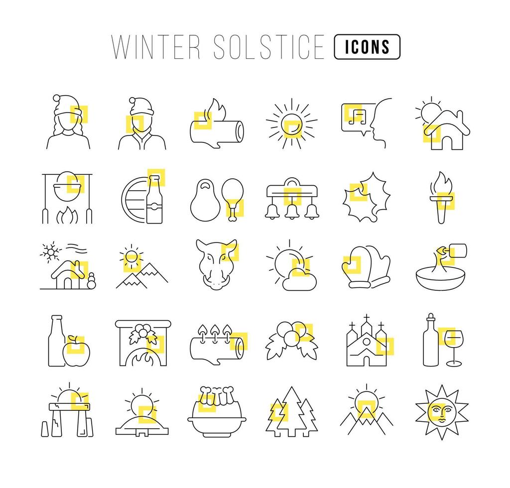 conjunto de iconos lineales del solsticio de invierno vector