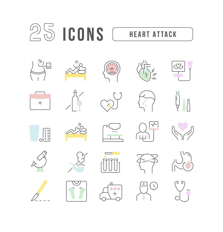 Set of linear icons of Heart Attack vector