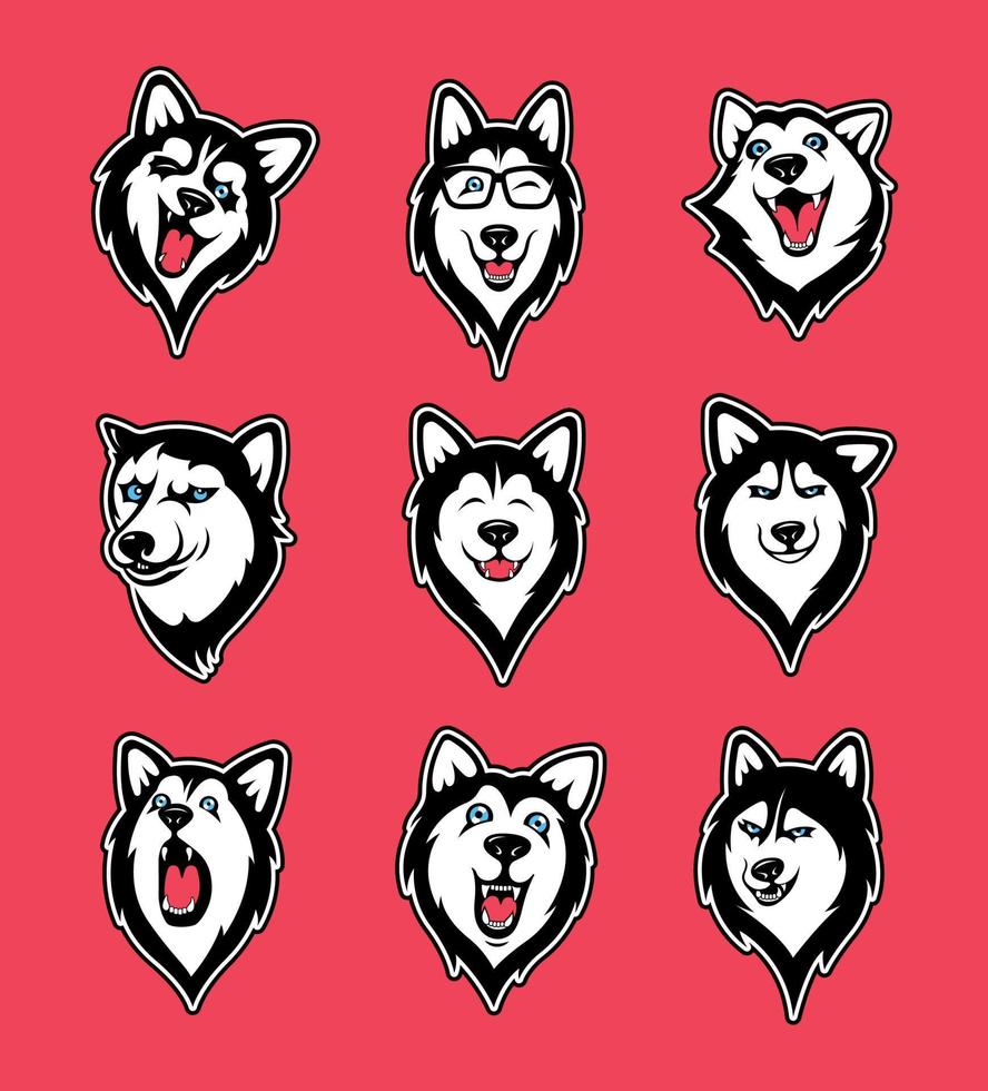 colección de pegatinas de husky siberiano vector