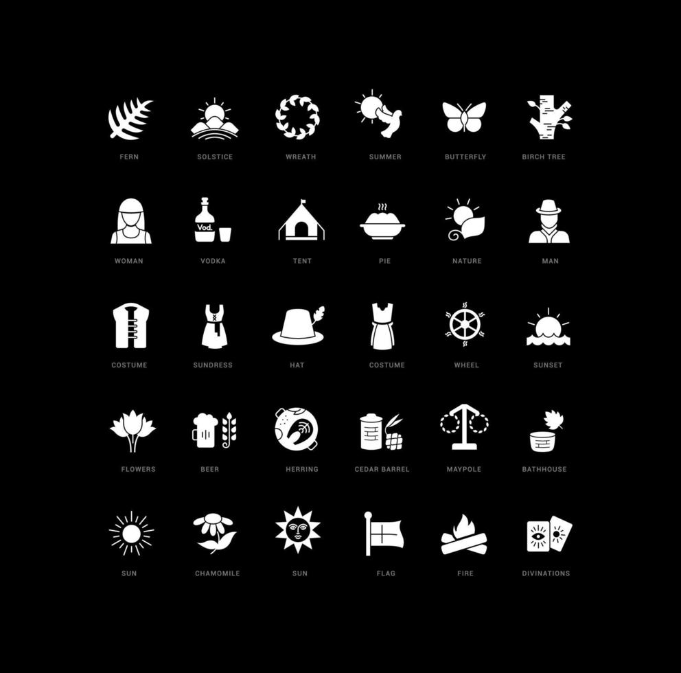 conjunto de iconos simples de pleno verano vector