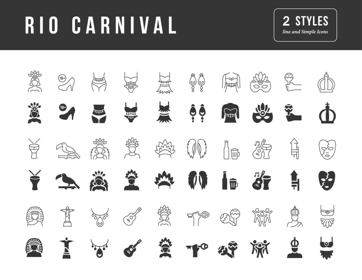 vector iconos simples del carnaval de río