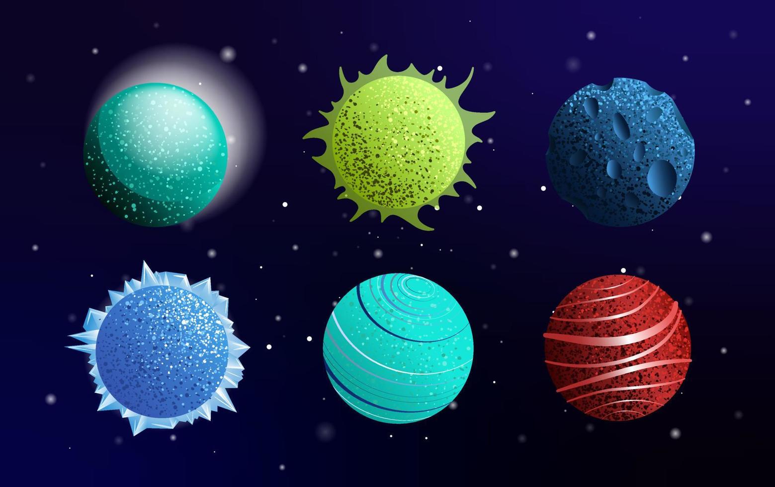 conjunto de planetas brillantes de fantasía vector