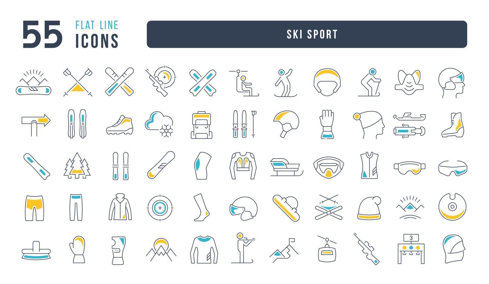 conjunto de iconos lineales del deporte de esquí vector