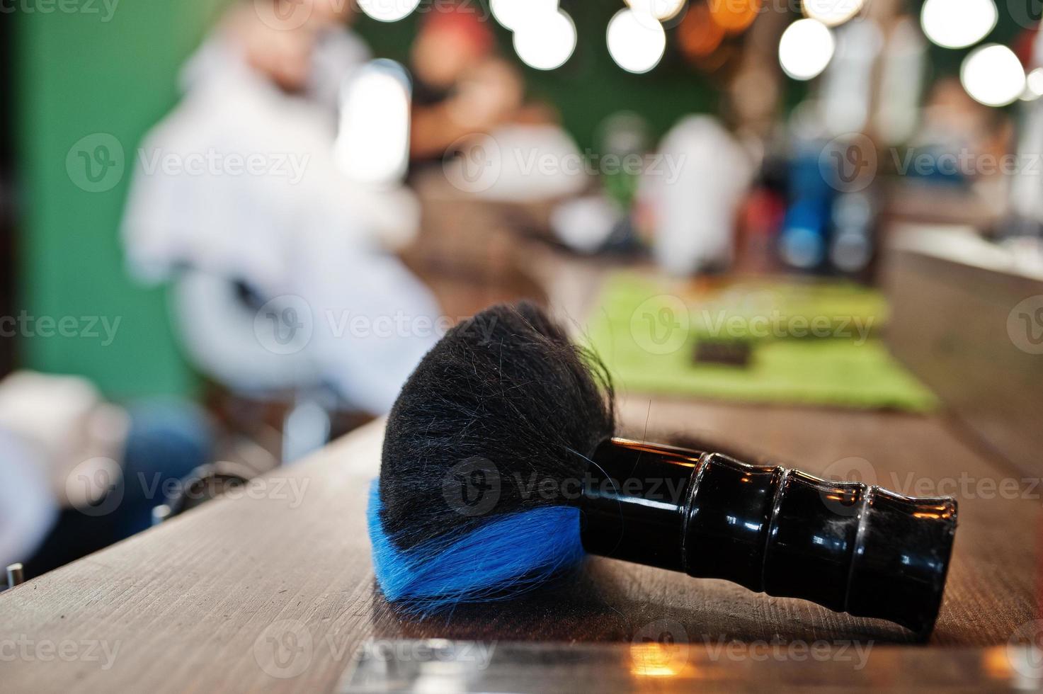 Barber tools on wooden background table. photo