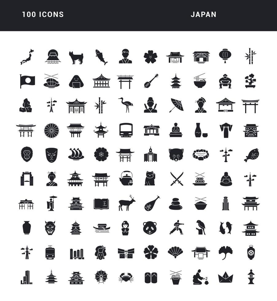 conjunto de iconos simples de Japón vector