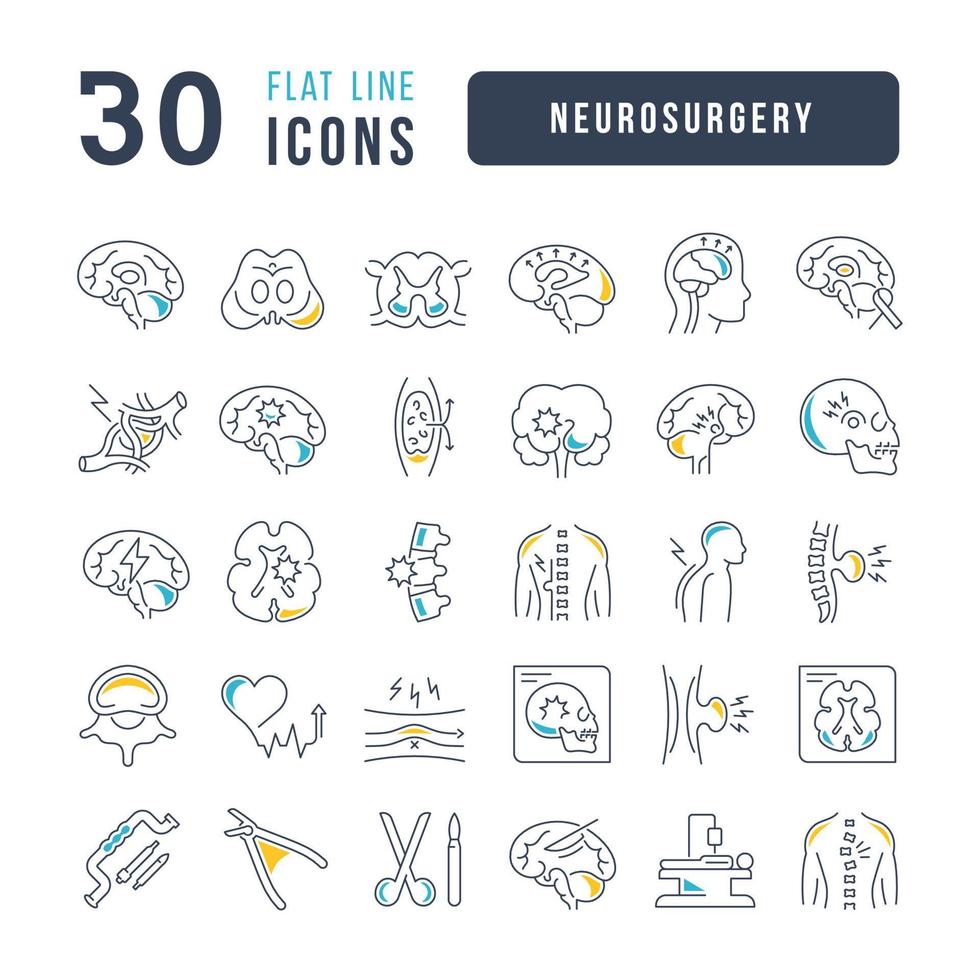 conjunto de iconos lineales de neurocirugía vector