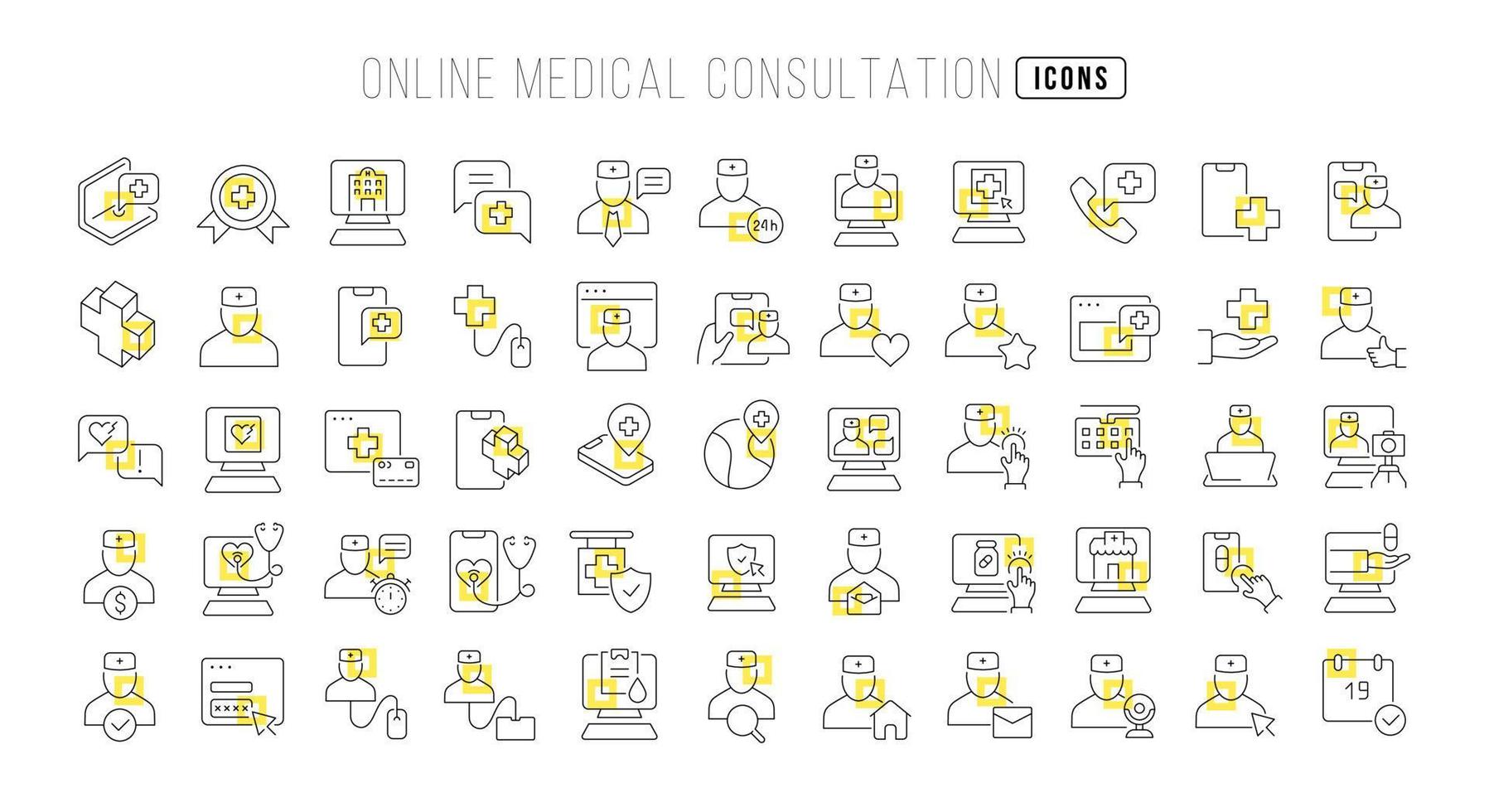 Set of linear icons of Online Medical Consultation vector