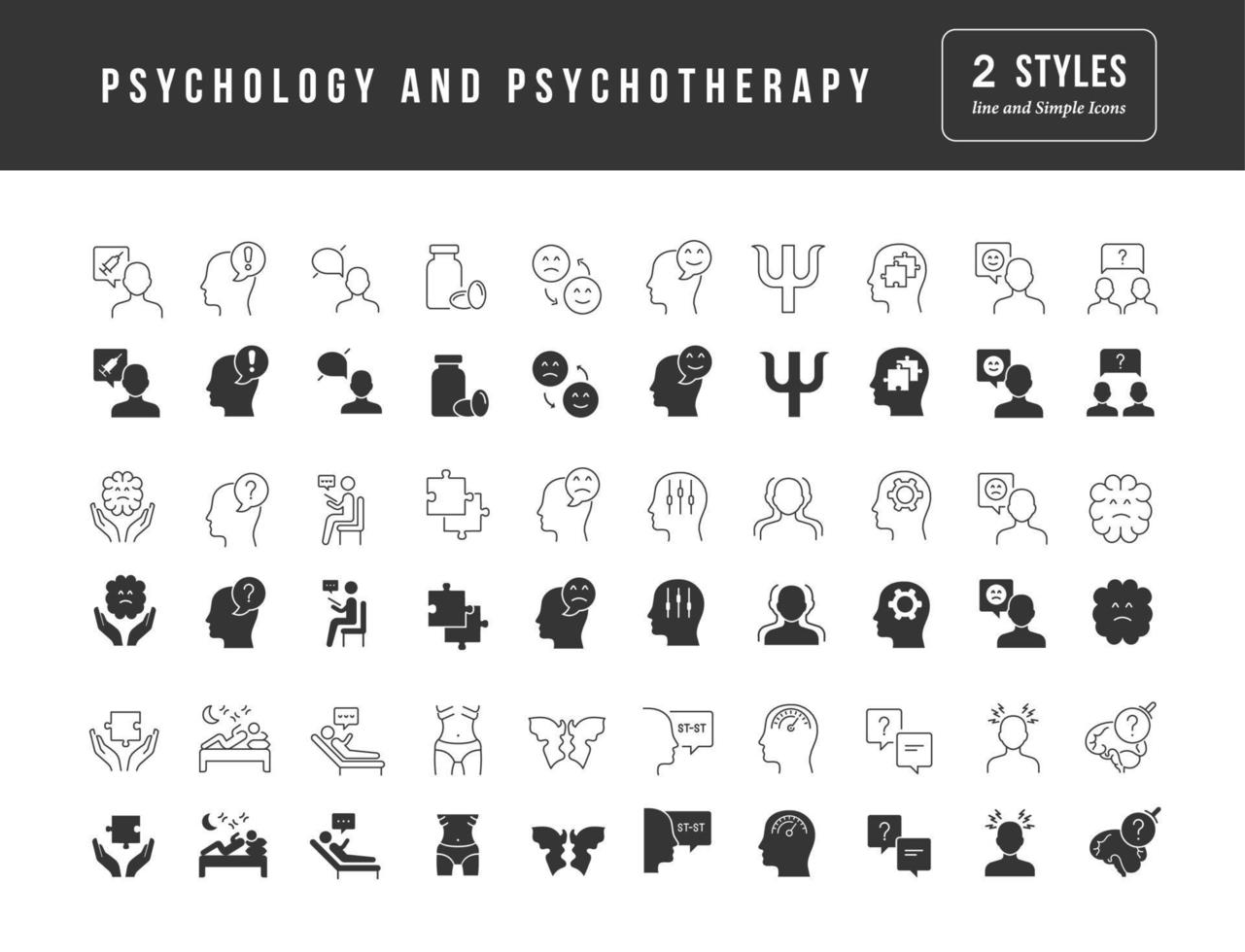 conjunto de íconos simples de psicología y psicoterapia vector