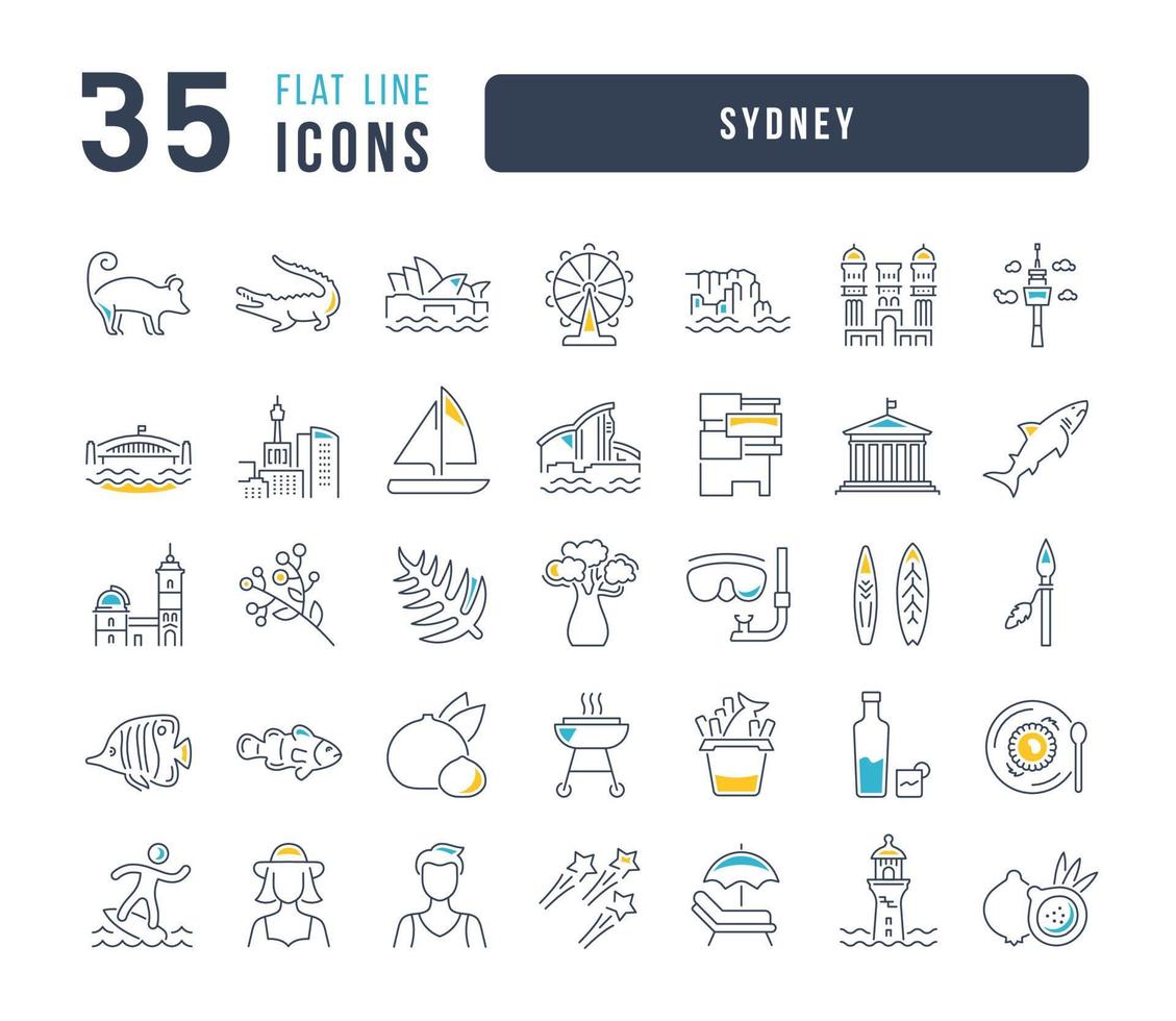 conjunto de iconos lineales de sydney vector