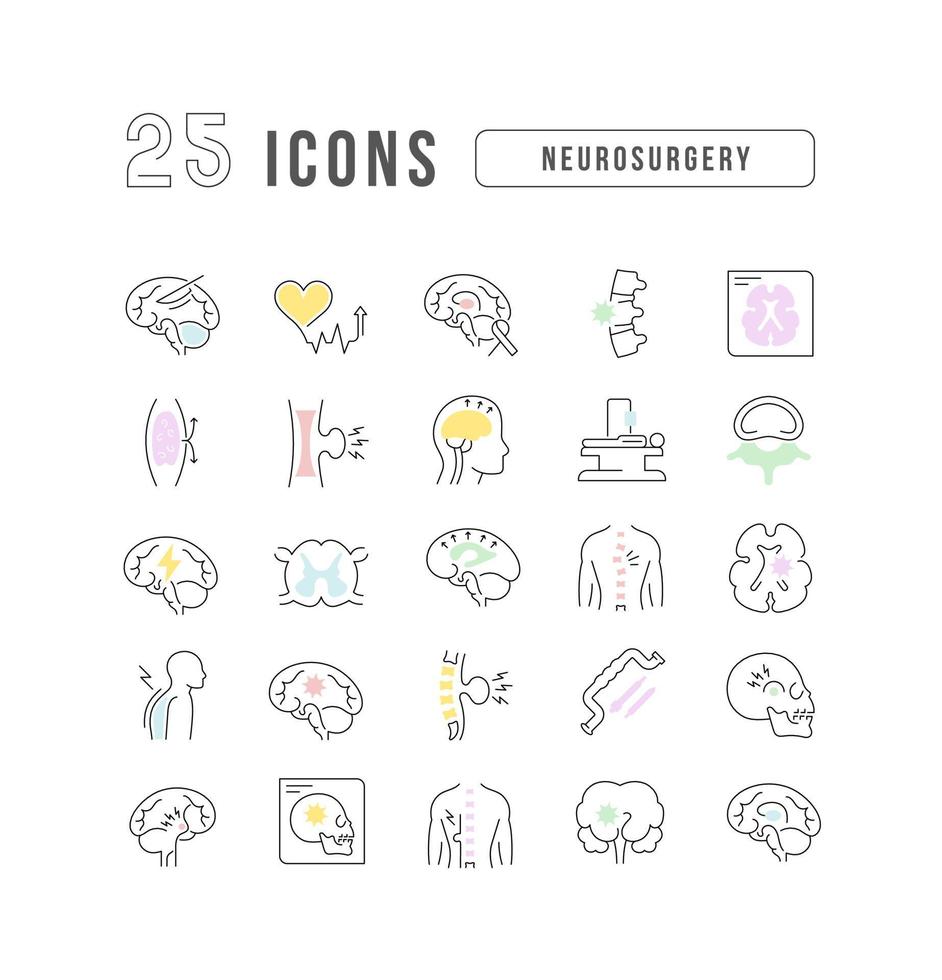 conjunto de iconos lineales de neurocirugía vector