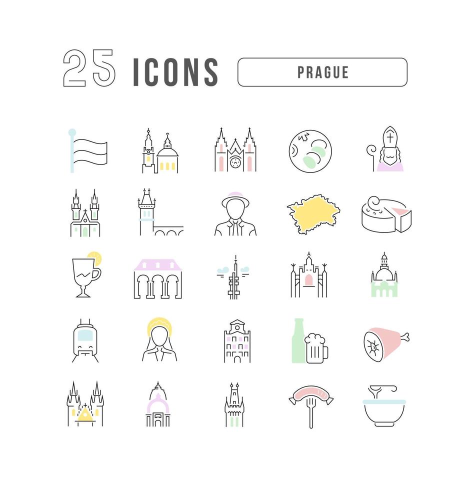 conjunto de iconos lineales de praga vector