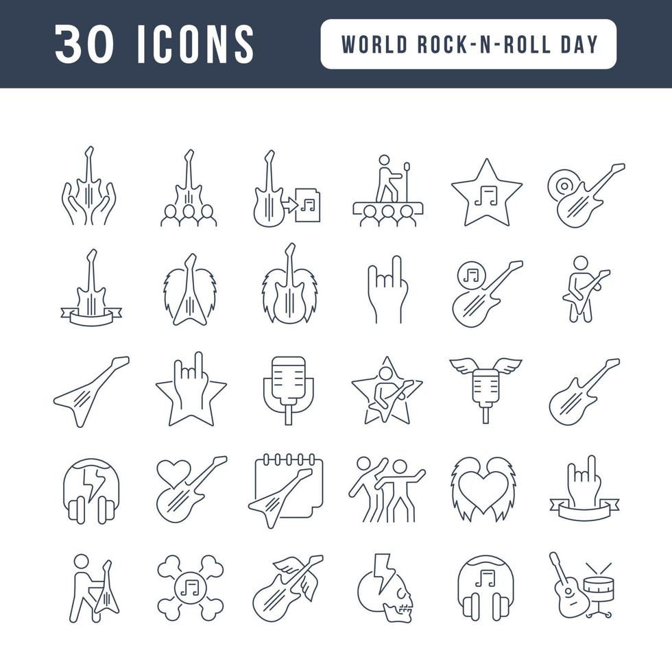 Vector Line Icons of World Rock-n-Roll Day