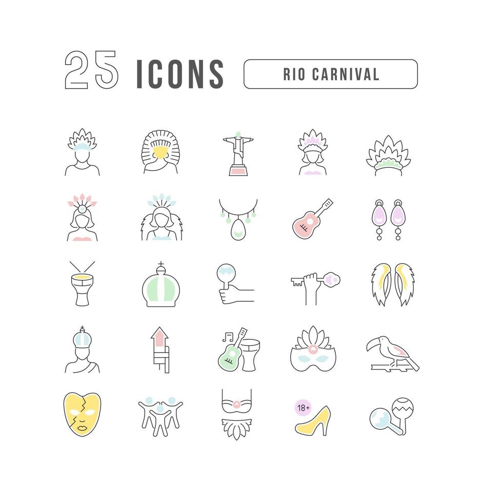 Vector Line Icons of Rio Carnival