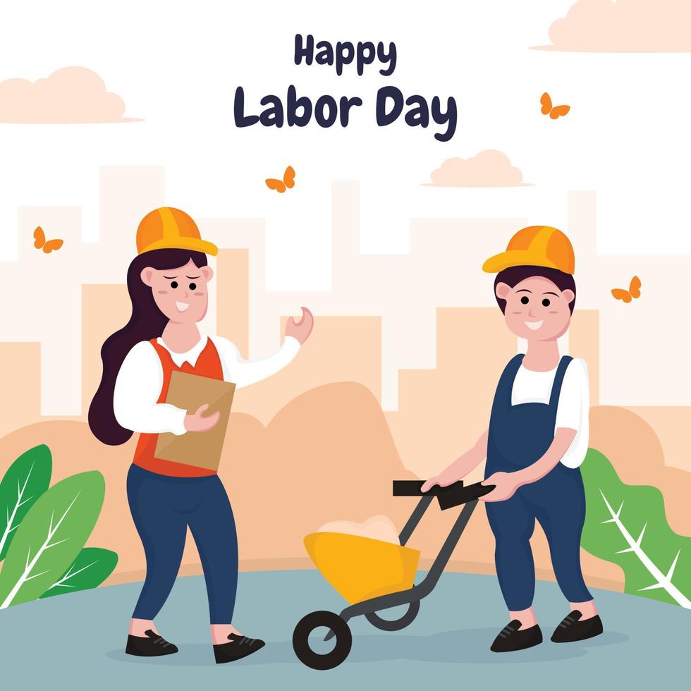 illustration vector graphic of a foreman is giving instructions to a worker, perfect for labor day, holiday, celebration, greeting card, etc.