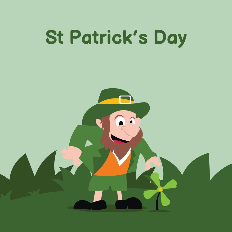 illustration vector graphic of St Patrick is looking for leaves in the grass, perfect for religion, holiday, culture, greeting card, etc.