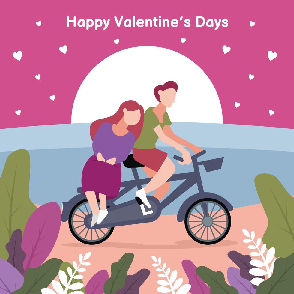 ilustración gráfica vectorial de una pareja está montando una bicicleta juntos en la playa, mostrando la puesta de sol, perfecta para religión, vacaciones, cultura, san valentín, tarjeta de saludo, etc. vector