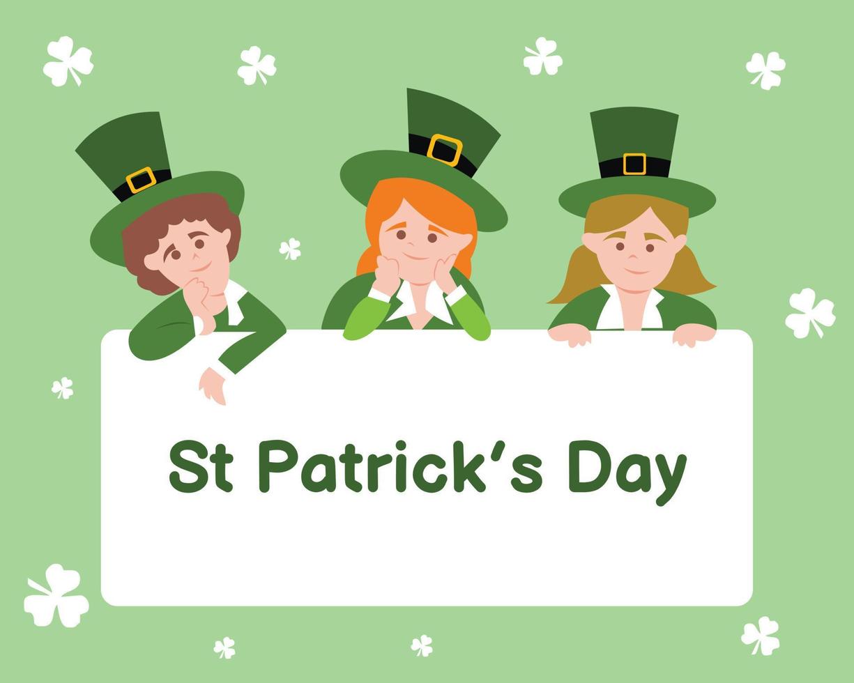 ilustración gráfica vectorial de tres niños celebrando el día de san patricio, perfecto para religión, vacaciones, cultura, tarjeta de felicitación, etc. vector