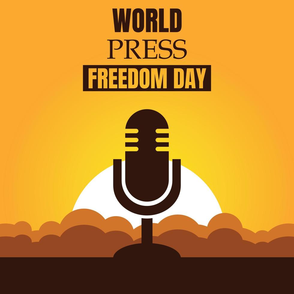 illustration vector graphic of a microphone in the afternoon, showing the sunset, perfect for world press freedom day, celebrate, holiday, greeting card, etc.