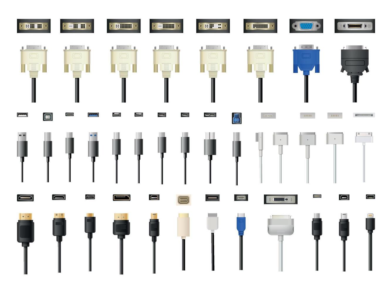 Collection of Connectors and Cables vector