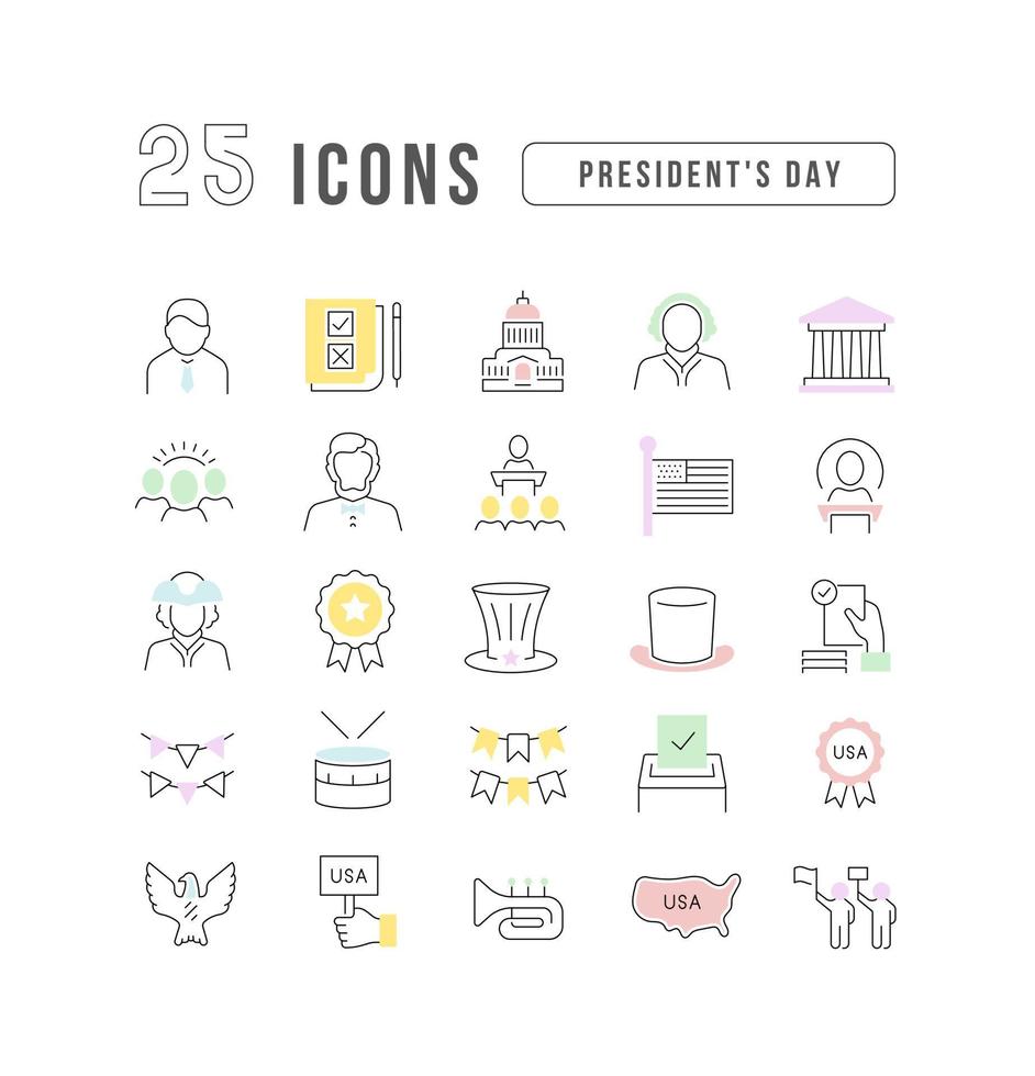 Set of linear icons of Presidents Day vector