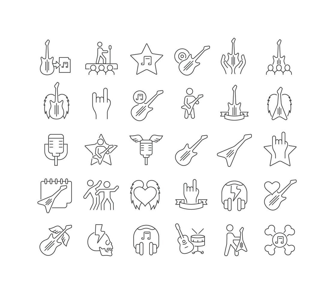 Vector Line Icons of World Rock-n-Roll Day