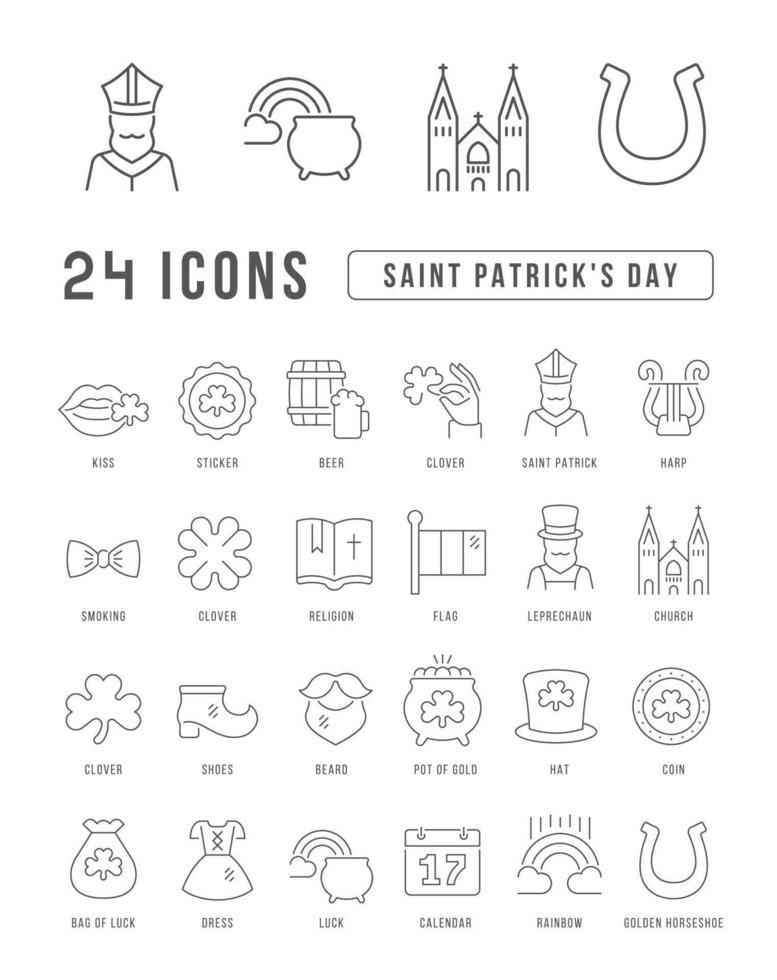 conjunto de iconos lineales del día de san patricio vector