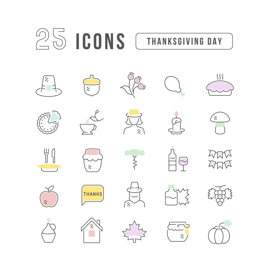 Set of linear icons of Thanksgiving Day vector