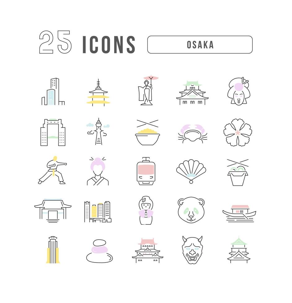 Set of linear icons of Osaka vector