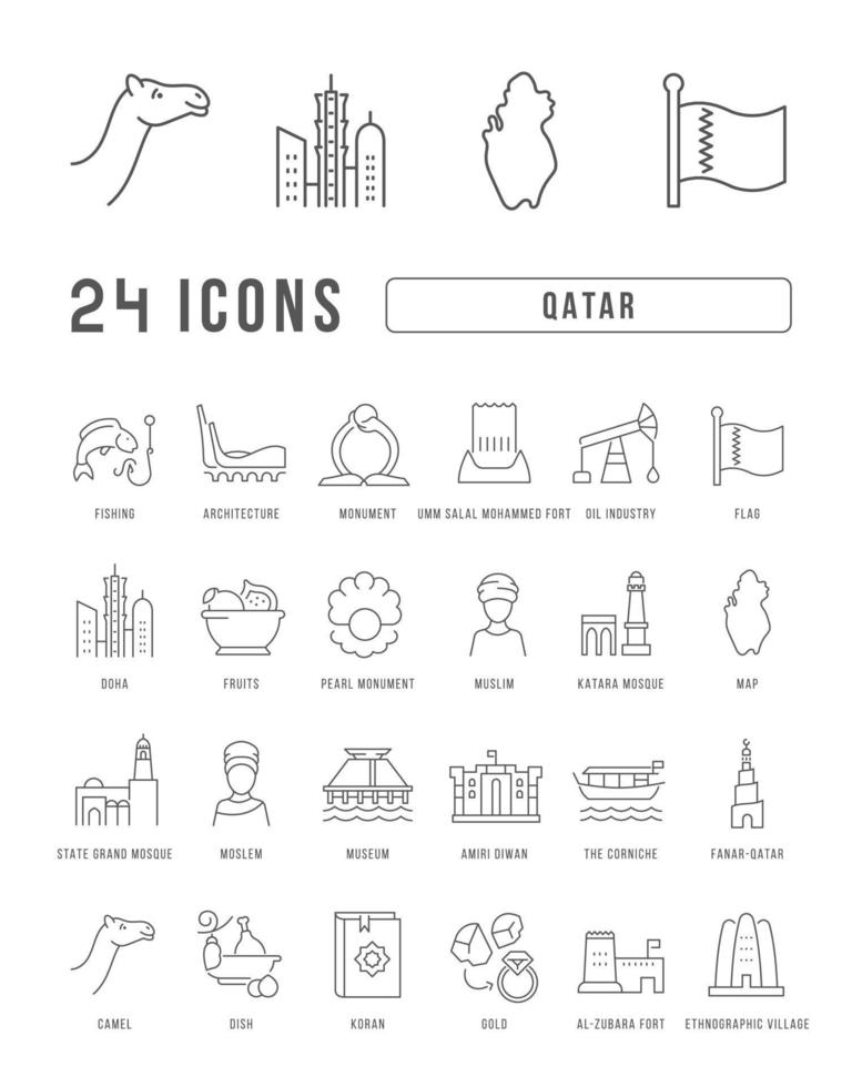 Set of linear icons of Qatar vector