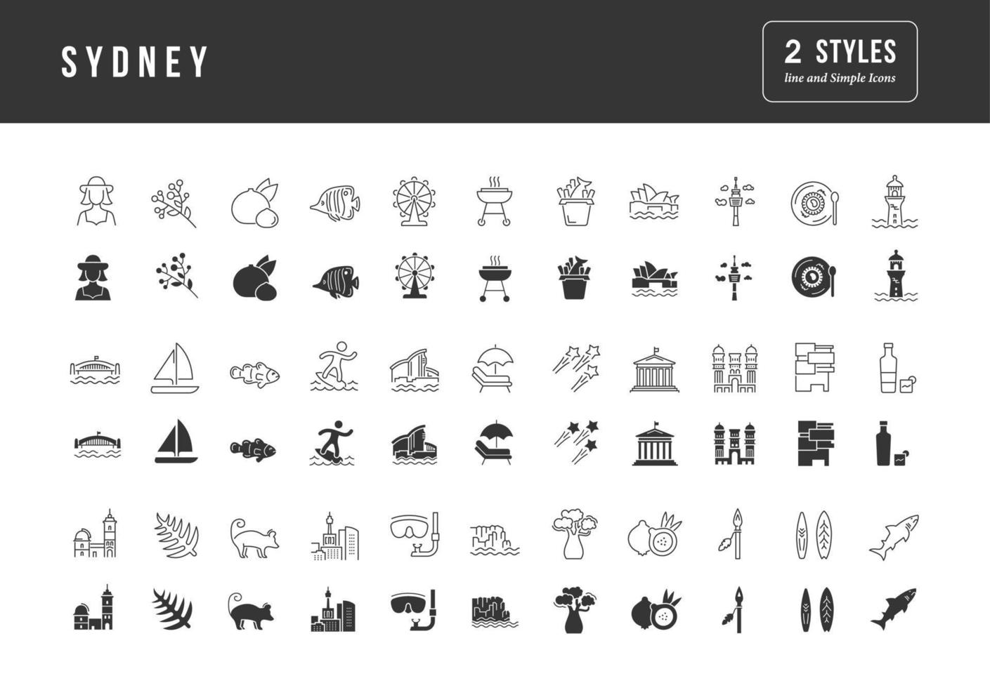 conjunto de iconos simples de sydney vector