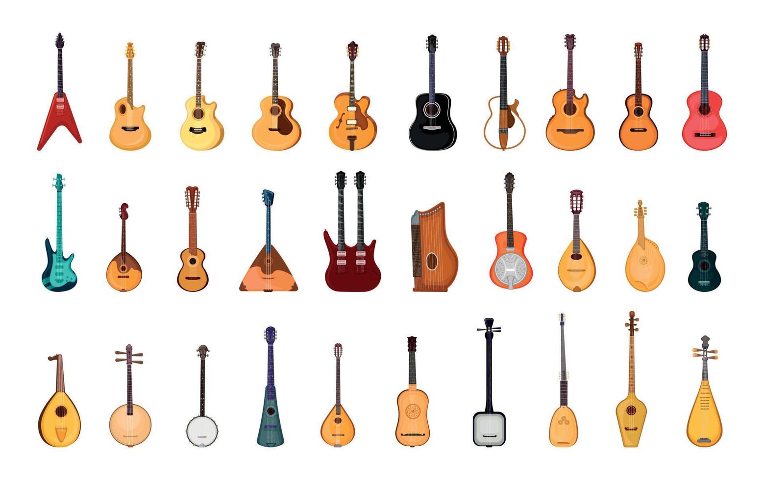 conjunto de instrumentos de cuerda y guitarras vector