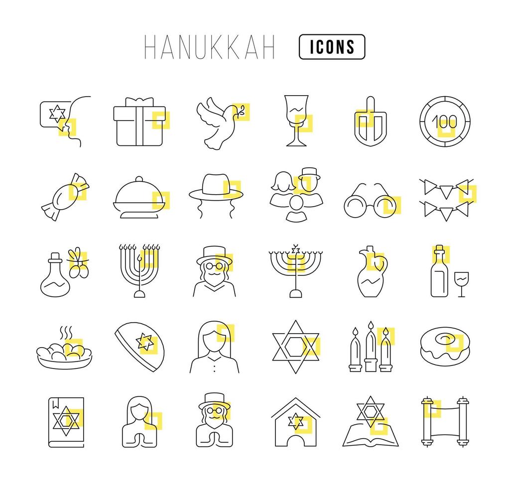 Vector Line Icons of Hanukkah