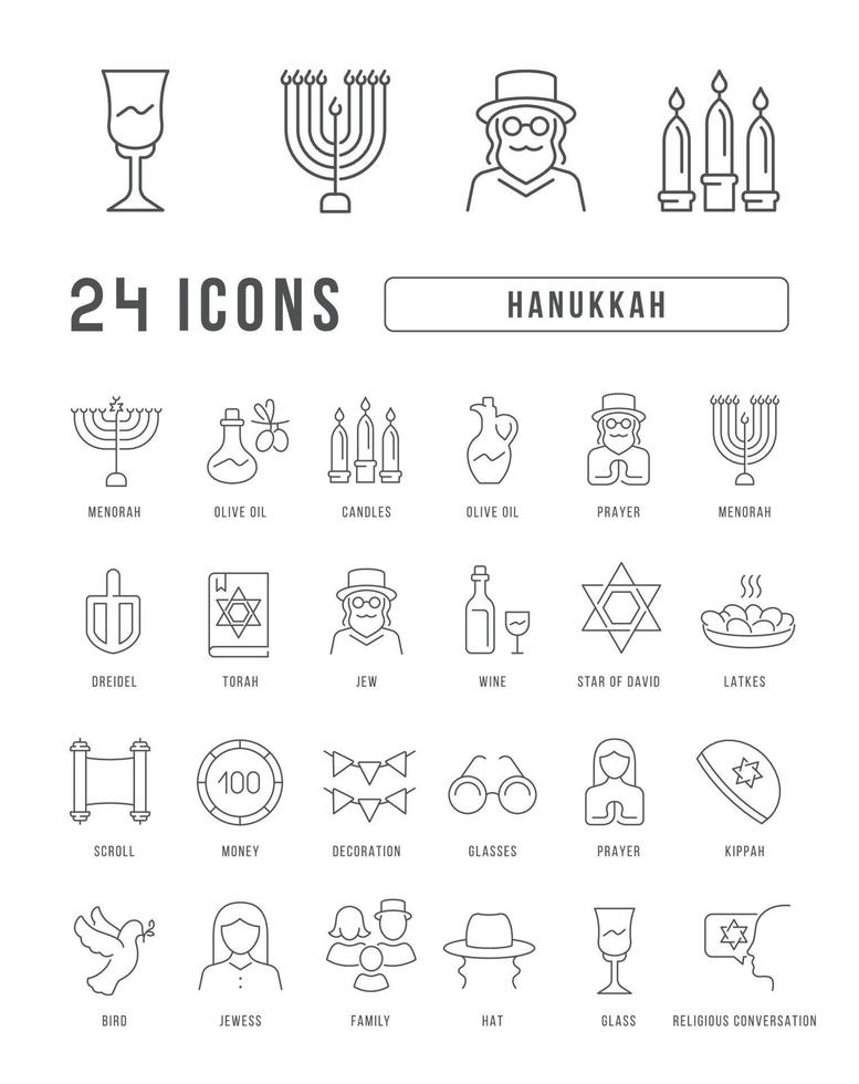 iconos de línea vectorial de hanukkah vector