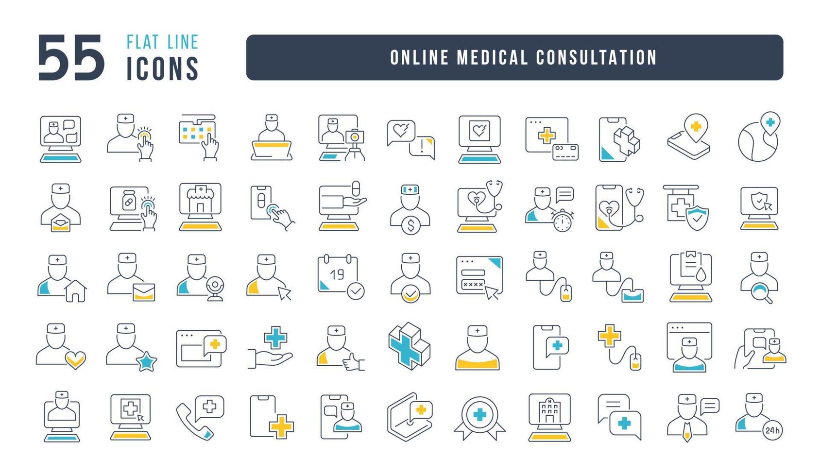 Set of linear icons of Online Medical Consultation vector