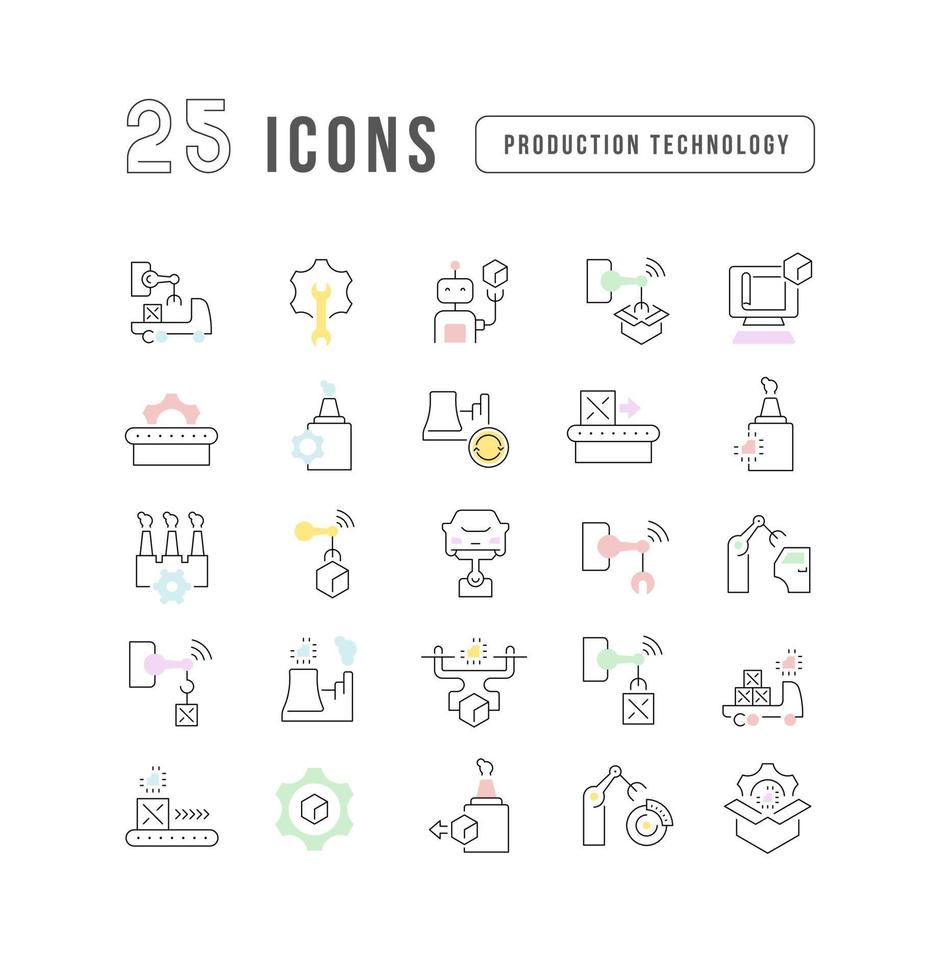 Set of linear icons of Production Technology vector