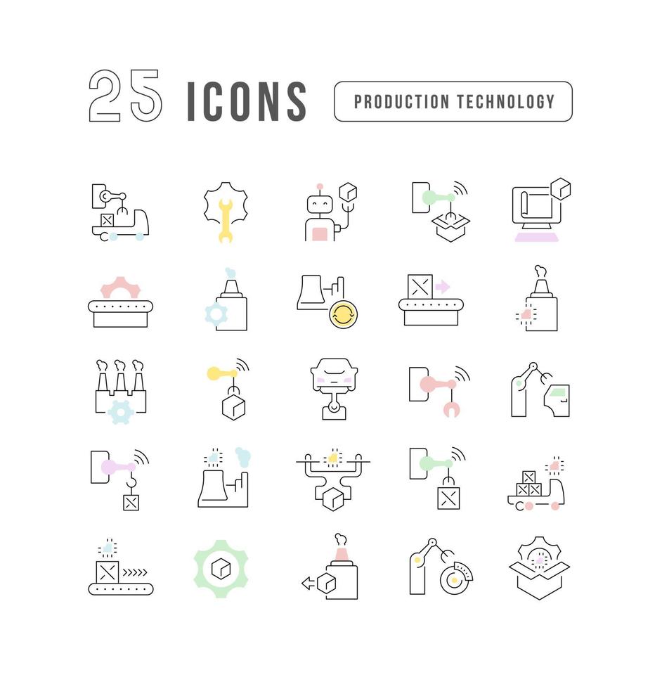 conjunto de iconos lineales de tecnología de producción vector