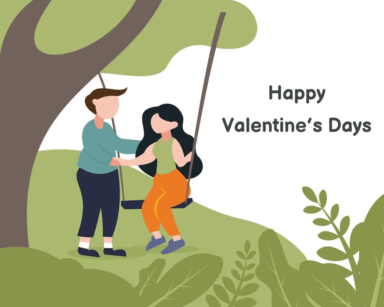 illustration vector graphic of a couple playing on a swing, perfect for religion, culture, holiday, valentine, greeting card, etc.