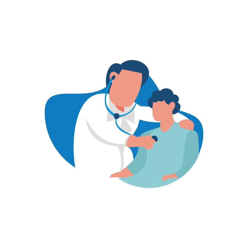 illustration vector graphic of male doctor examining his patient using a stethoscope, perfect for medical, health, pharmacy, hospital, etc.
