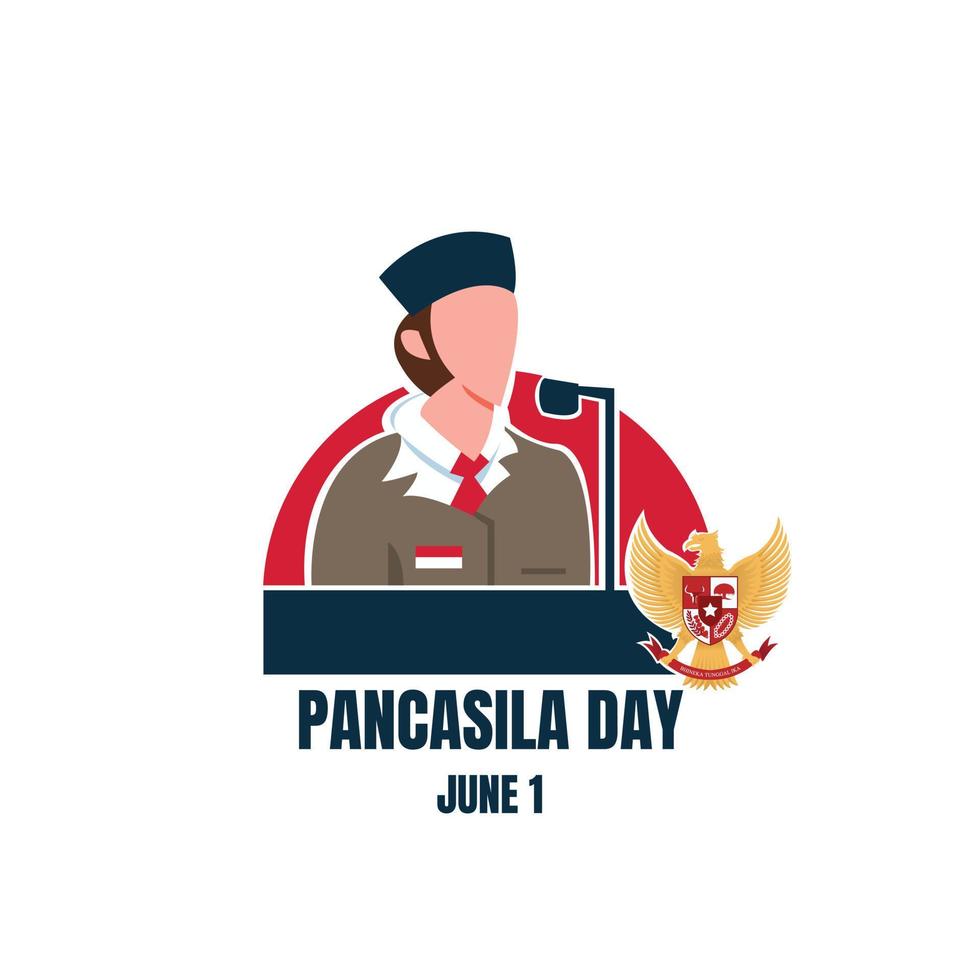 illustration vector graphic of a young man is giving a speech using a microphone, perfect for pancasila day, celebrate, holiday, greeting card, etc.